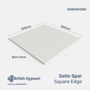 British Gypsum Satin Spar (Wipeable) 600 x 600mm Square Edge Ceiling Tiles (10/Box)
